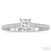 1/2 ctw Round Cut Diamond Engagement Ring With 1/4 ct Princess Cut Center Stone in 14K White Gold